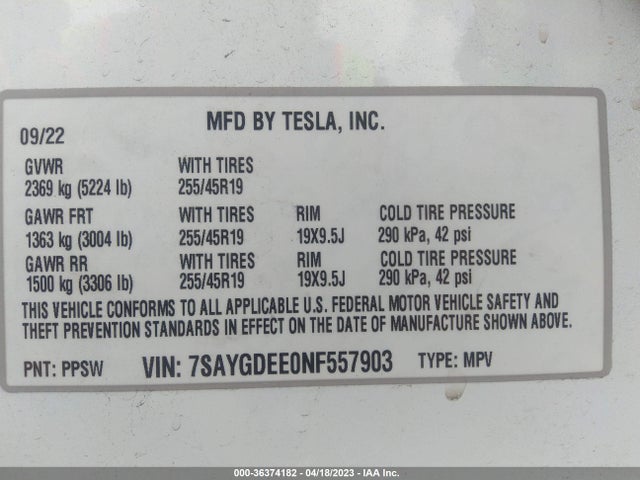 Tesla Model Y Long Range 2022 7SAYGDEE0NF557903 Image 11
