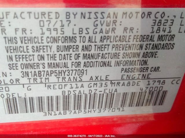 3N1AB7AP5HY377091 Nissan SENTRA SV