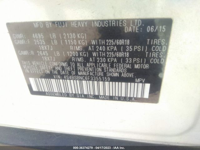 4S4BSBNC6F3355159 Subaru Outback 2.5i Limited
