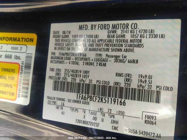 Ford MUSTANG GT 2019 1FA6P8CF2K5119166 Image 11
