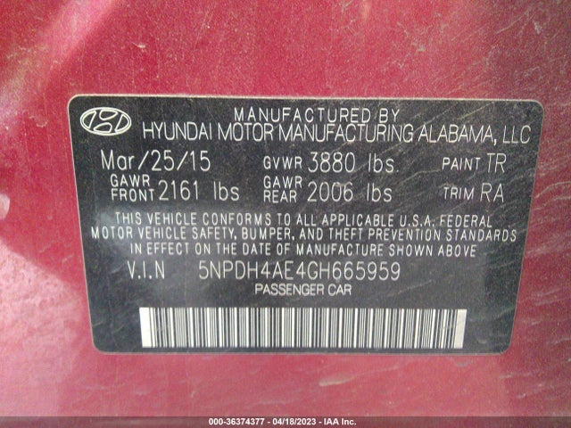 Hyundai ELANTRA SE 2016 5NPDH4AE4GH665959 Image 11