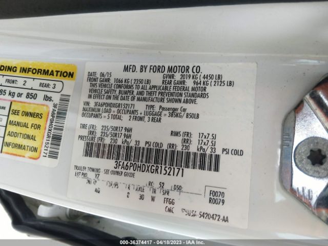 3FA6P0HDXGR152171 Ford FUSION SE