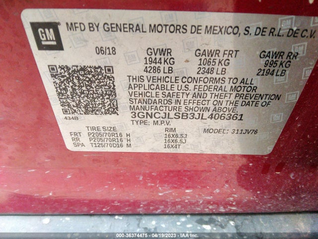 Chevrolet Trax Lt 2018 3GNCJLSB3JL406361 Image 9