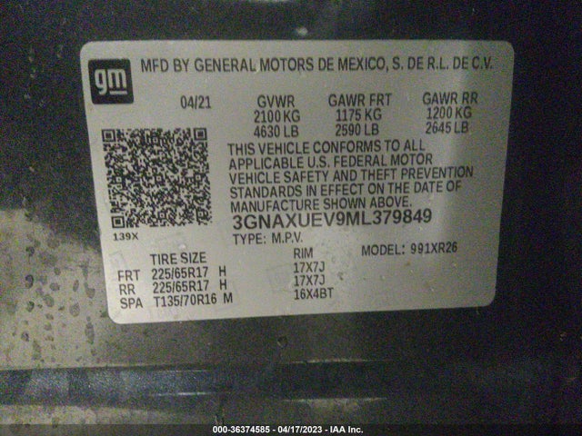 Chevrolet EQUINOX LT 2021 3GNAXUEV9ML379849 Image 9