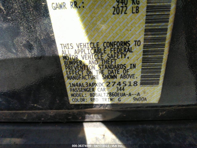 2013 NISSAN ALTIMA 2.5 SV VIN: 1N4AL3APXDC274518