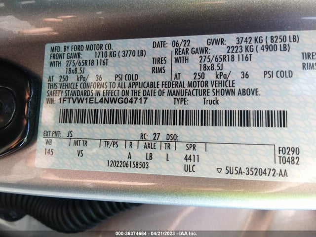 2022 Ford F-150 Lightning, VIN: 1FTVW1EL4NWG04717