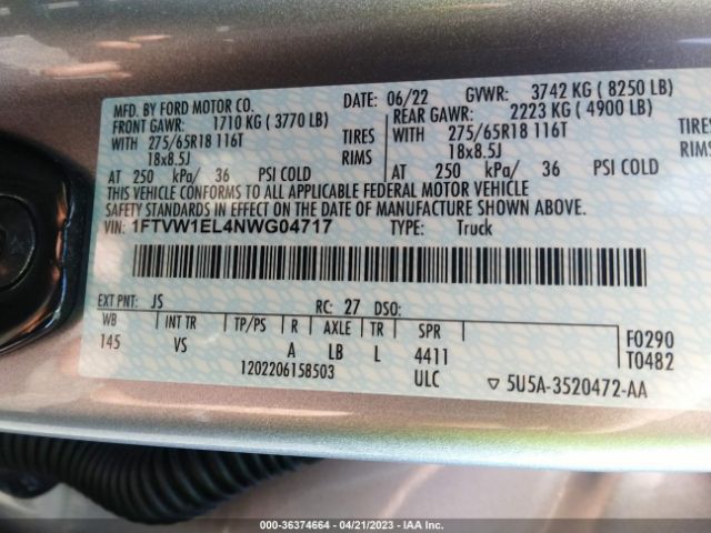 1FTVW1EL4NWG04717 Ford F-150 Lightning Pro/xlt/lariat