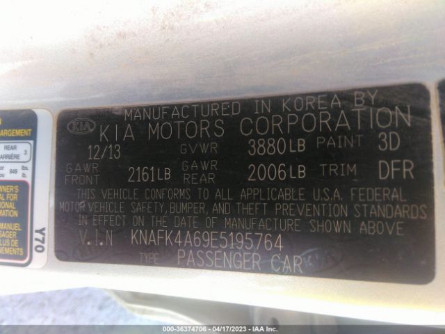 KNAFK4A69E5195764 KIA FORTE LX