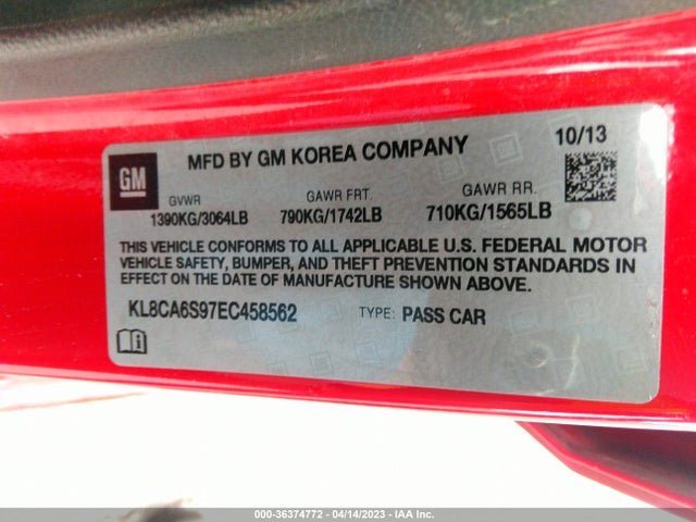 Chevrolet SPARK LS 2014 KL8CA6S97EC458562 Image 10