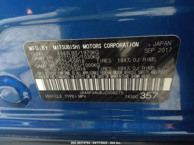 JA4AP3AU8JZ008275 Mitsubishi Outlander Sport 2.0