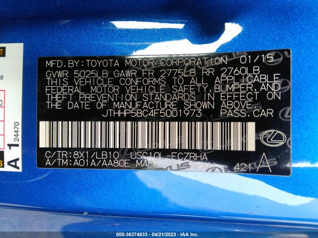 JTHHP5BC4F5001973 Lexus RC F
