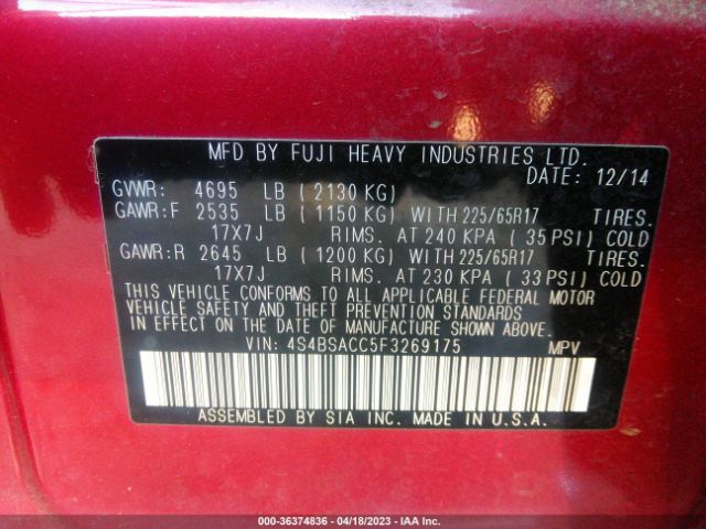 4S4BSACC5F3269175 Subaru Outback 2.5i Premium