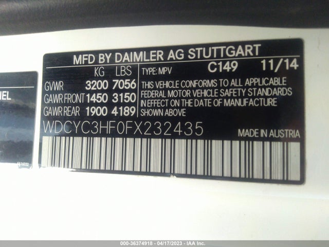 2015 Mercedes-Benz G-Class, VIN: WDCYC3HF0FX232435