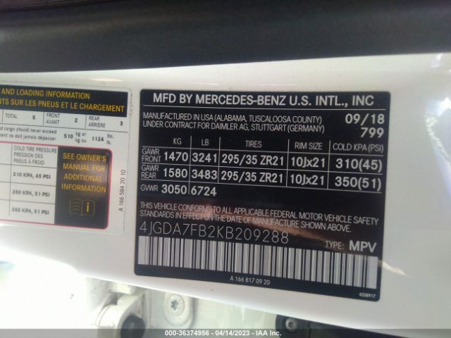 4JGDA7FB2KB209288 Mercedes-Benz Gle Amg Gle 63 S