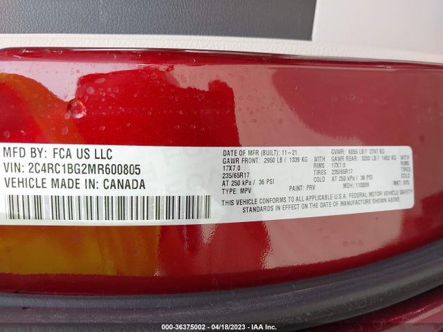 2C4RC1BG2MR600805 Chrysler Pacifica Touring L