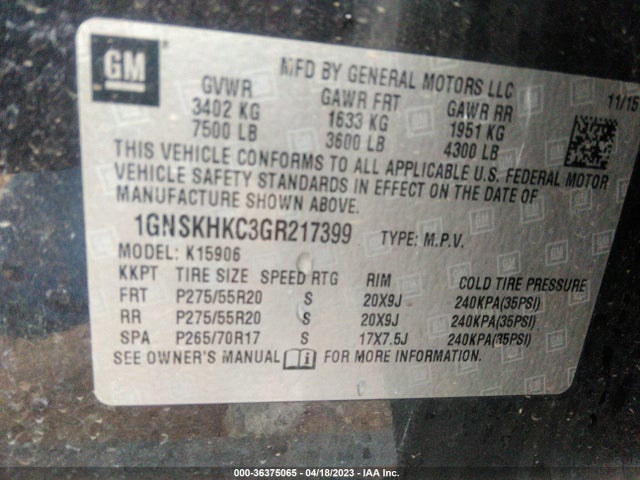 Chevrolet Suburban Lt 2016 1GNSKHKC3GR217399 Image 10