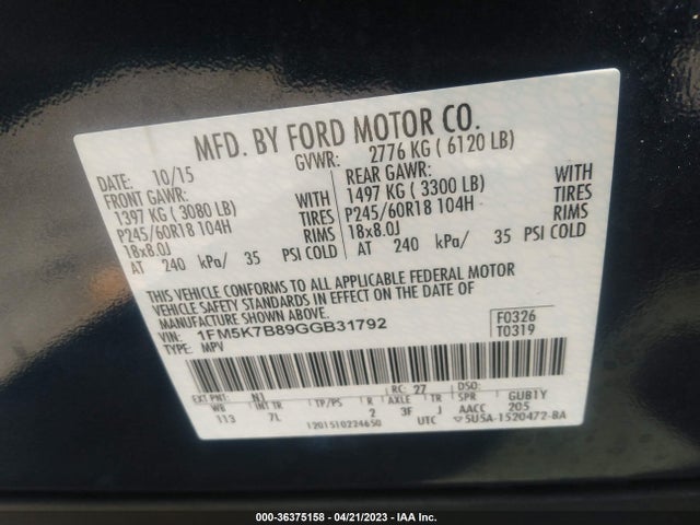 2016 FORD EXPLORER BASE VIN: 1FM5K7B89GGB31792