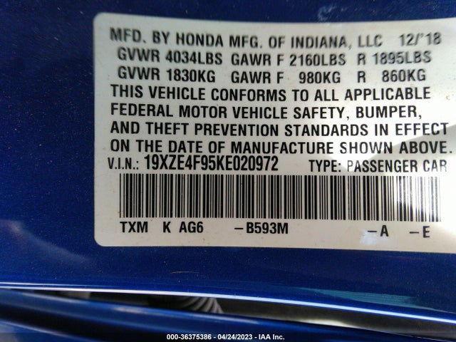 Honda Insight Touring 2019 19XZE4F95KE020972 Image 9