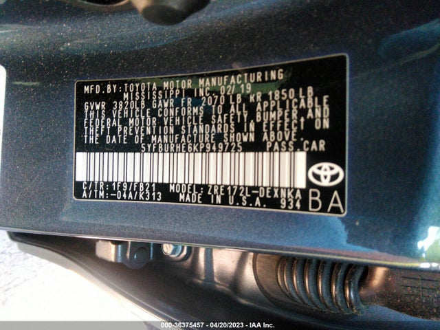 Toyota Corolla L/le/se/xle/xse 2019 5YFBURHE6KP949725 Image 9