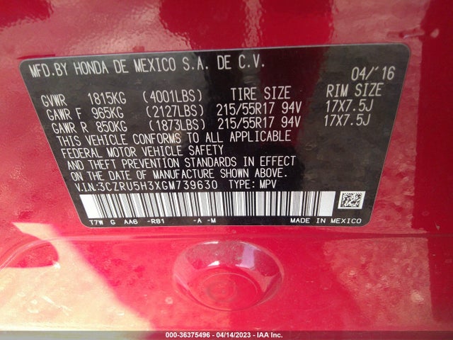 Honda HR-V LX 2016 3CZRU5H3XGM739630 Image 11