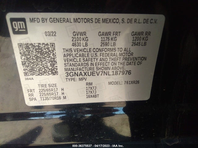 Chevrolet EQUINOX LT 2022 3GNAXUEV7NL187976 Image 9