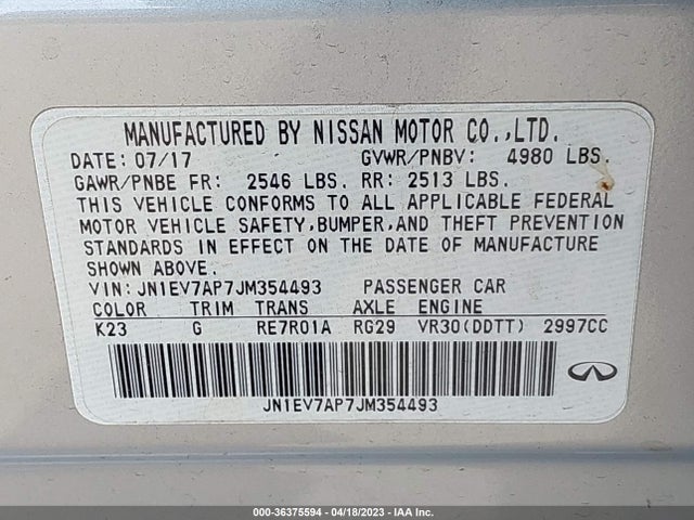 JN1EV7AP7JM354493 Infiniti Q50 3.0t Luxe