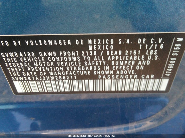 3VW2B7AJ2HM288211 Volkswagen Jetta 1.4t S