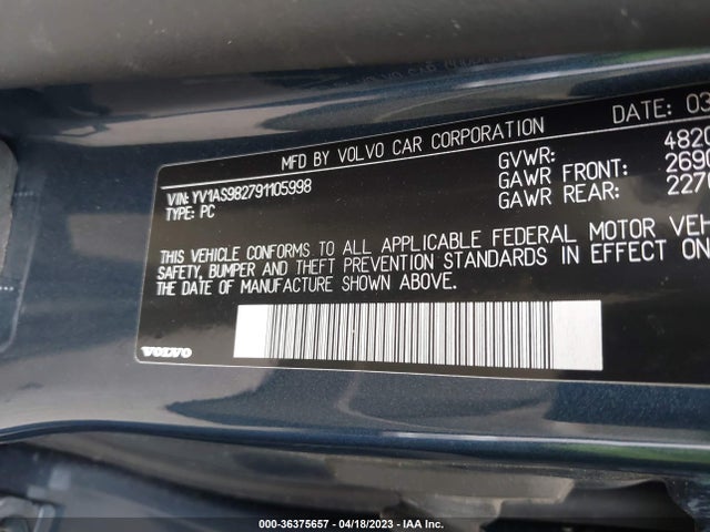 2009 VOLVO S80 I6 VIN: YV1AS982791105998