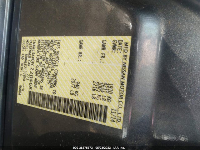 Nissan Altima 2.5 S 2015 1N4AL3AP0FC220468 Image 9