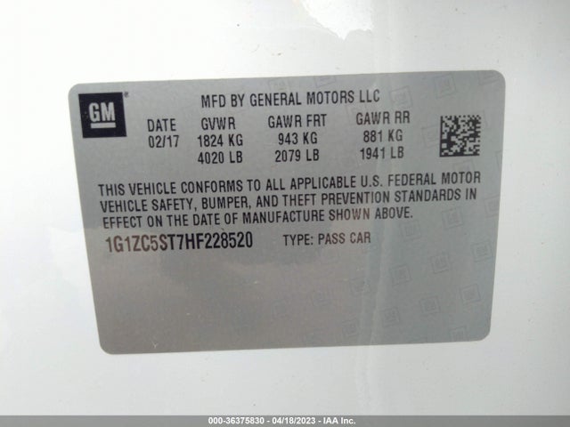 Chevrolet MALIBU LS 2017 1G1ZC5ST7HF228520 Image 11