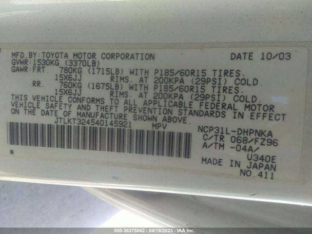 2004 SCION XB VIN: JTLKT324540145921