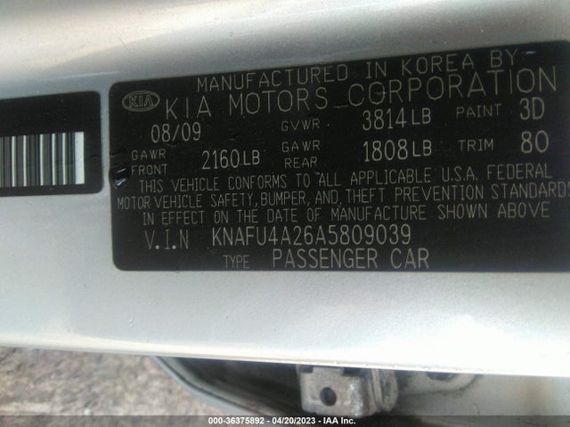 Aukcja sprzedaży 2010 Kia Forte Ex, vin: KNAFU4A26A5809039, numer aukcji: 36375892