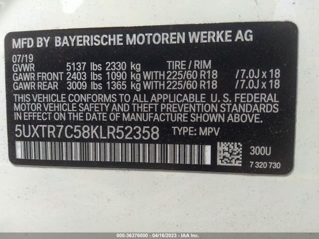 BMW X3 Sdrive30i 2019 5UXTR7C58KLR52358 Image 9