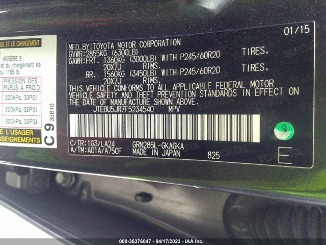 Toyota 4runner Limited/trail/sr5 2015 JTEBU5JR7F5234540 Image 9