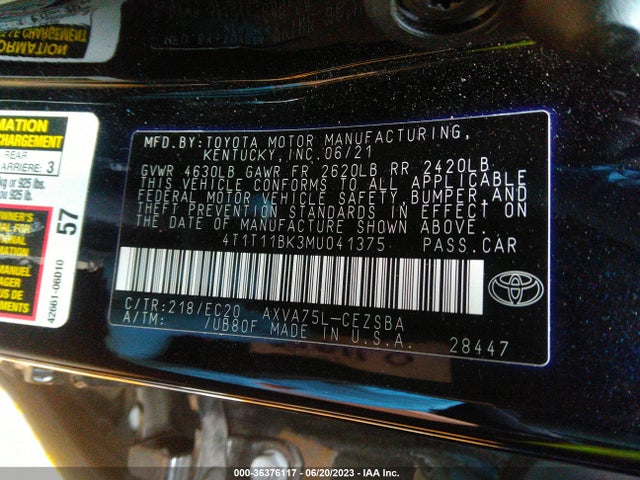 Toyota CAMRY SE 2021 4T1T11BK3MU041375 Image 9