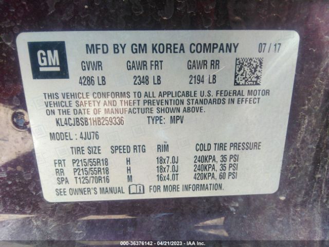 KL4CJBSB1HB259336 Buick Encore Preferred Ii