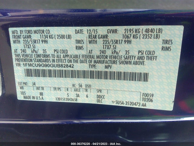 Ford ESCAPE SE 2016 1FMCU9G90GUB82842 Image 9