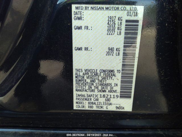 1N4AL3AP2JC182119 Nissan Altima 2.5 Sv
