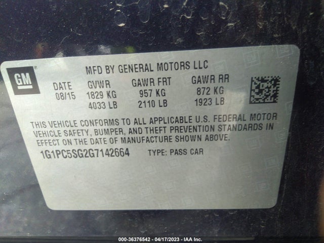 Chevrolet Cruze Limited Ls 2016 1G1PC5SG2G7142664 Image 9