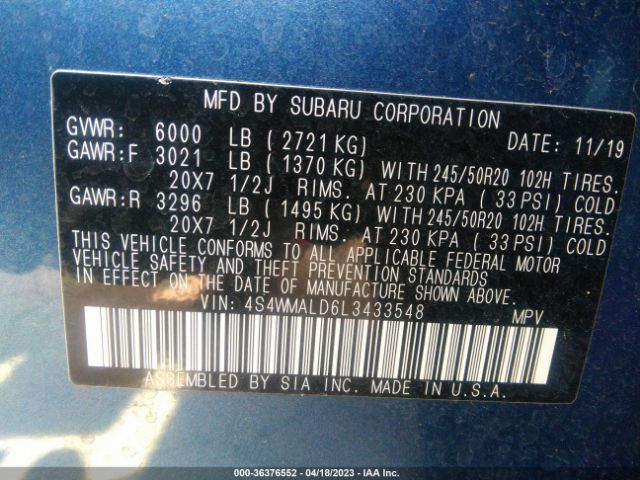 4S4WMALD6L3433548 Subaru Ascent Limited