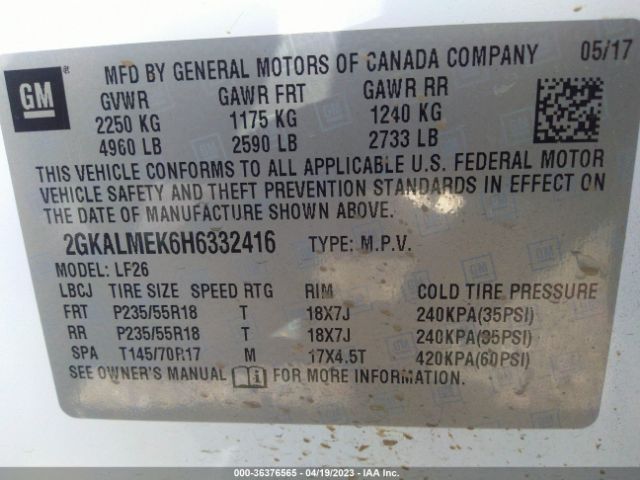 2GKALMEK6H6332416 GMC Terrain Sle