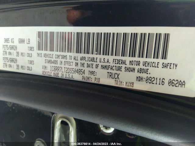 2013 RAM 1500 VIN: 1C6RR7LT2DS504854