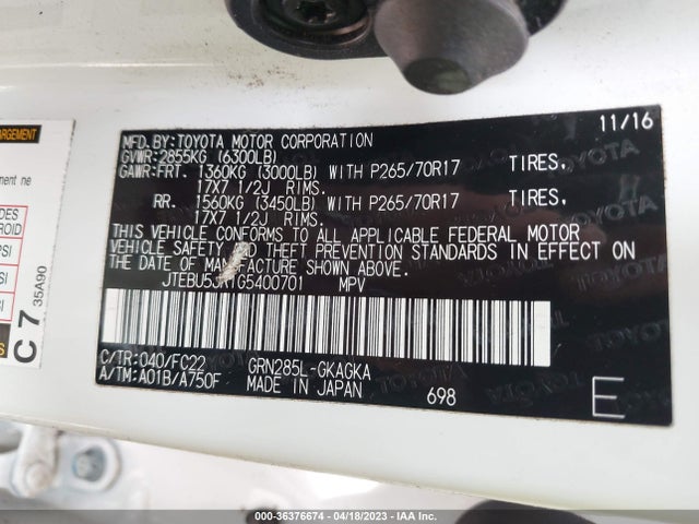 Toyota 4runner Trail 2016 JTEBU5JR1G5400701 Image 9