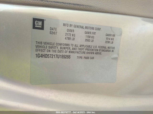 Aukcja sprzedaży 2007 Buick Lucerne V6 Cxl, vin: 1G4HD57217U189266, numer aukcji: 36376777