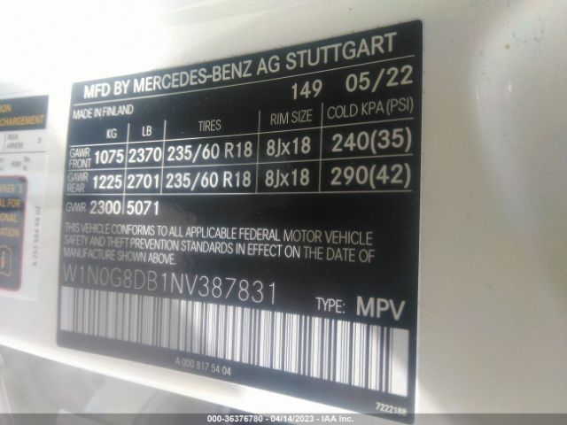 W1N0G8DB1NV387831 Mercedes-Benz Glc Glc 300