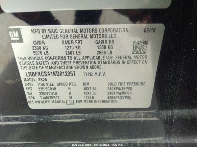 LRBFXCSA1KD012357 Buick Envision Essence