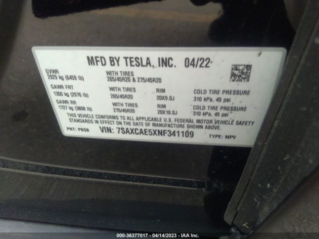 7SAXCAE5XNF341109 Tesla MODEL X