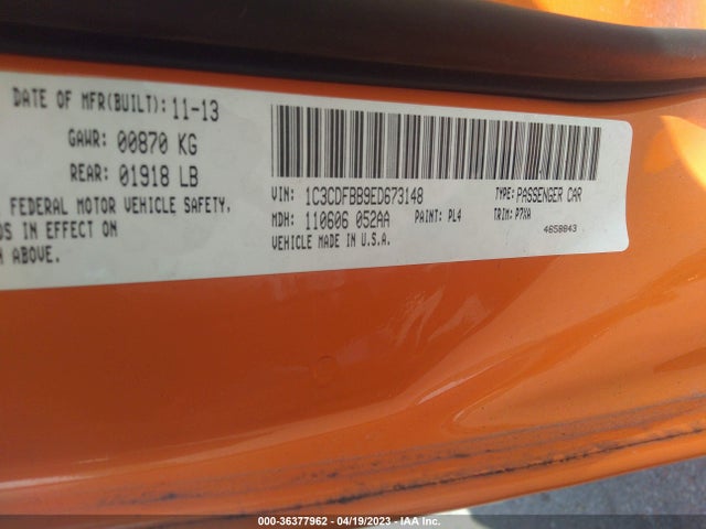 Dodge DART SXT 2014 1C3CDFBB9ED673148 Image 9