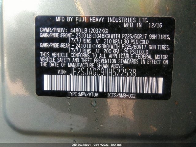JF2SJAGC9HH522538 Subaru Forester Premium