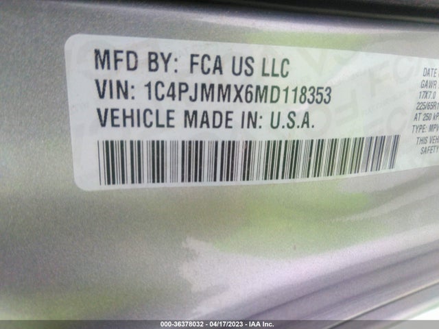 1C4PJMMX6MD118353 Jeep Cherokee Latitude Lux